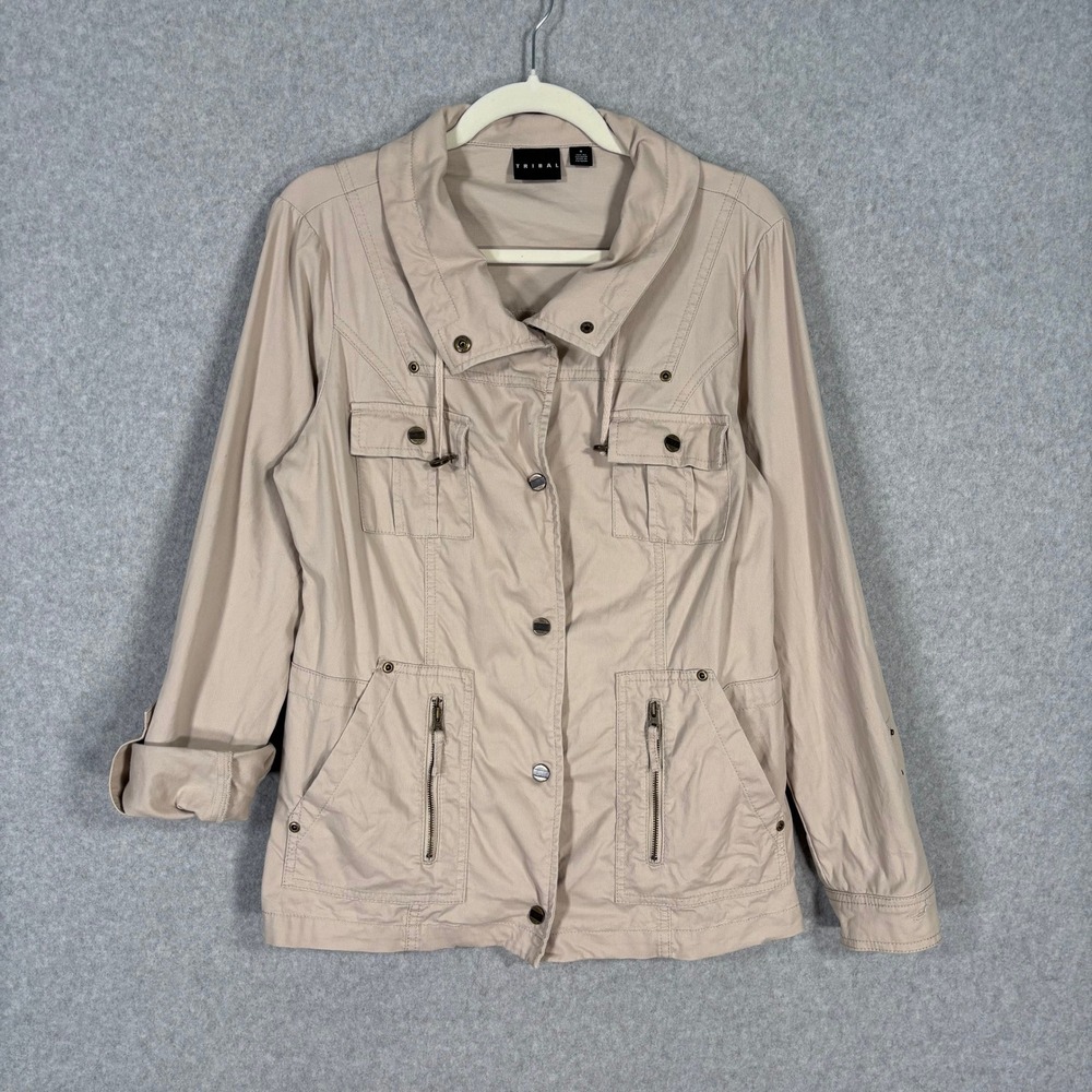 Tribal Utility Jacket Size 8 Tan Cream Safari Military Cotton Stretch‎ Minimal